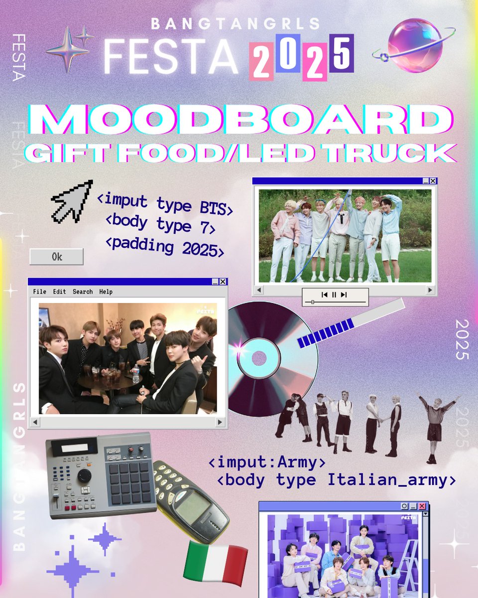 Bangtangrls_'s tweet photo. ✨ Finalmente ci siamo! ✨  
Sveliamo con emozione le grafiche ufficiali del LED truck e del food truck a nome degli ARMY Italiani che saranno presenti a Seoul per il BTS FESTA 2025! 🇮🇹💜🇰🇷
#2025BTSFESTA
#BTSFESTA2025 #ARMYItaly #BangtanItalianSupport #BTS #BTSARMY #BTSEvent https://t.co/TY7S0Nm1P3