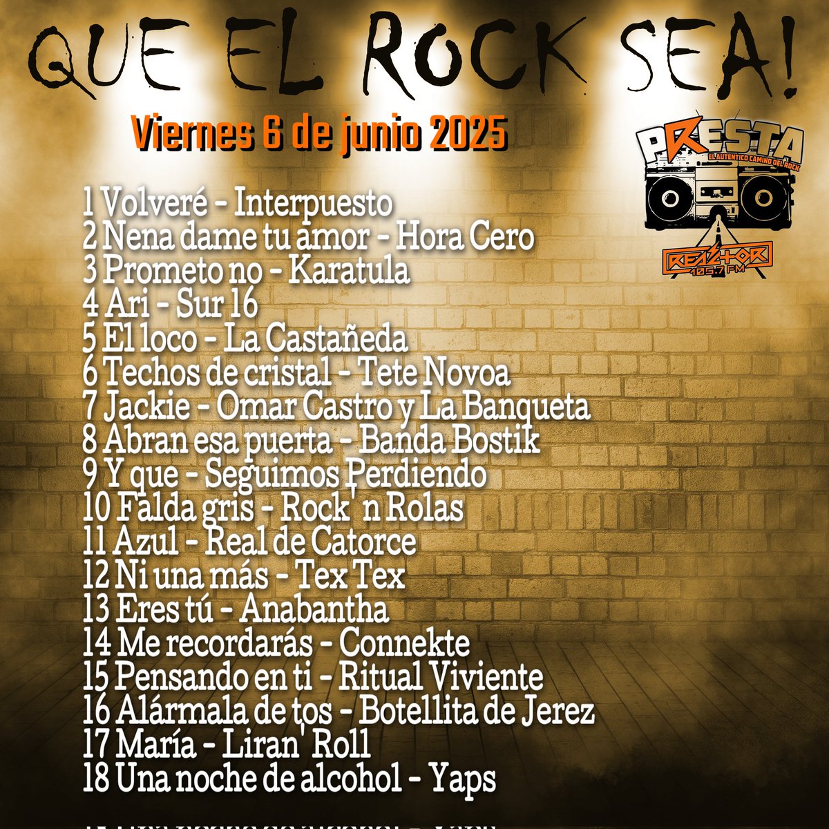 ¡Presta! (@prestareactor) on Twitter photo Playlist del programa de ayer.
#queelrocksea <a href="/RockJinete/">Jinete Rock</a> <a href="/elomar_ze/">Omar Salazar</a> <a href="/PacoMemoRock/">Paco Memo Rock</a> Playlist del programa de ayer.
#queelrocksea <a href="/RockJinete/">Jinete Rock</a> <a href="/elomar_ze/">Omar Salazar</a> <a href="/PacoMemoRock/">Paco Memo Rock</a>
