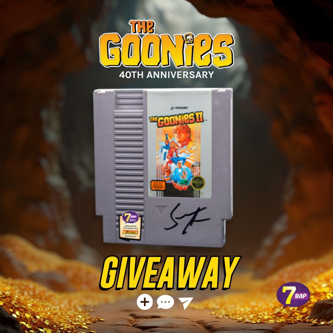 🎉🎁 GIVEAWAY TIME, Goonies never say die! 🎁🎉

We’re celebrating the 40th Anniversary of The Goonies with an epic prize —
💥 A Sean Astin signed The Goonies II NES cartridge! 💥

To enter:
✅ Follow us
✅ Tag a friend who loves 80s movies
✅ Share this post to spread the