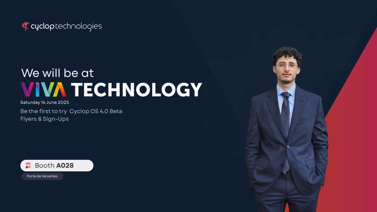 cyclop_tech's tweet photo. 7 days to go! Cyclop Technologies lands at #VivaTech2025

🖥️ Demo: Cyclop OS 4.0 Beta
📍 EFREI Booth A028, Porte de Versailles
📰 Flyers &amp; newsletter sign-ups
See you June 14 in Paris! https://t.co/IAK0effqnz