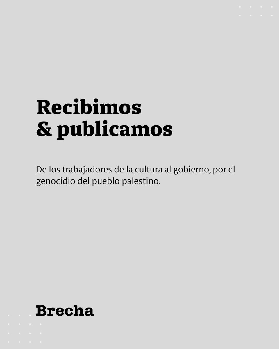 SemanarioBrecha's tweet photo. 📰 Recibimos y publicamos

De los trabajadores de la cultura al gobierno, por el genocidio del pueblo palestino.

🖋️ Varios autores

Lectura libre

https://t.co/xC0zx83kT3 https://t.co/POQI68GKEe