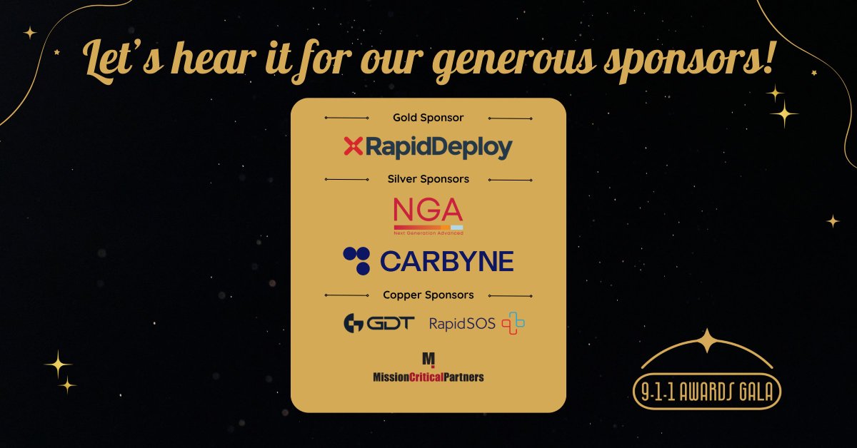 A huge thank you to the sponsors of the 2024 9-1-1 Awards Gala!

Your support helps us celebrate the incredible work of our 9-1-1 telecommunicators and agencies across our service area. We couldn’t do it without you! 💛

#NCT911Gala25 #ThankYouSponsors #Honoring911Heroes