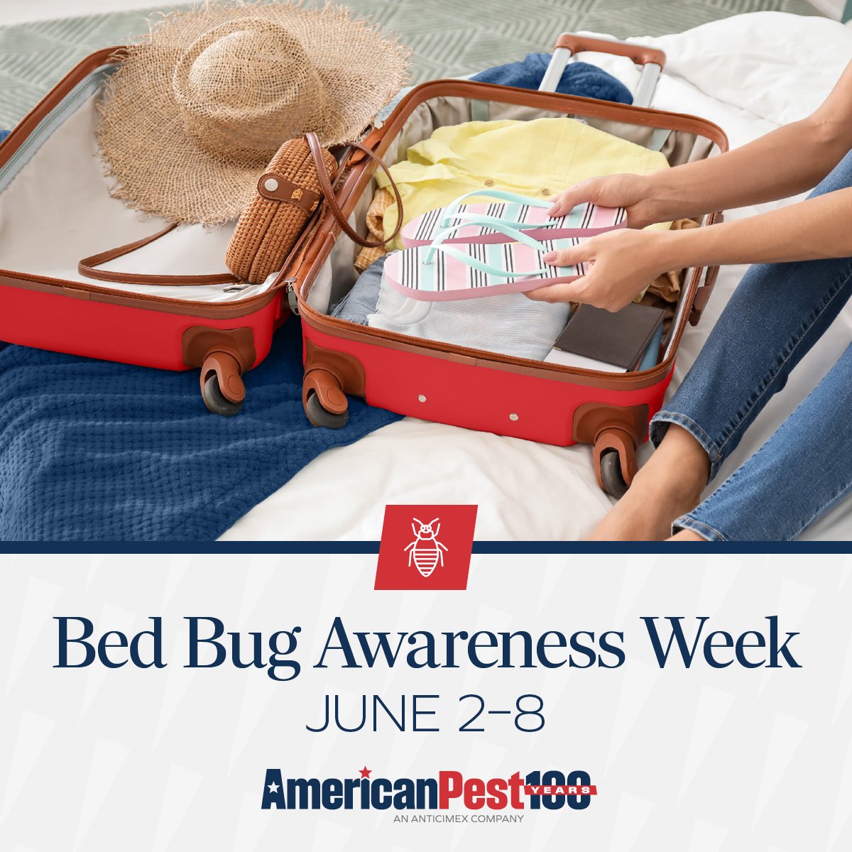 AmericanPest's tweet image. Hitting the road this summer? Make room for mementos and memories, but make sure not to bring any six-legged hitchhikers back home. Yep, we’re talking about bed bugs. Learn from our experts this #BedBugAwarenessWeek here: blog hubs.la/Q03r77ZZ0