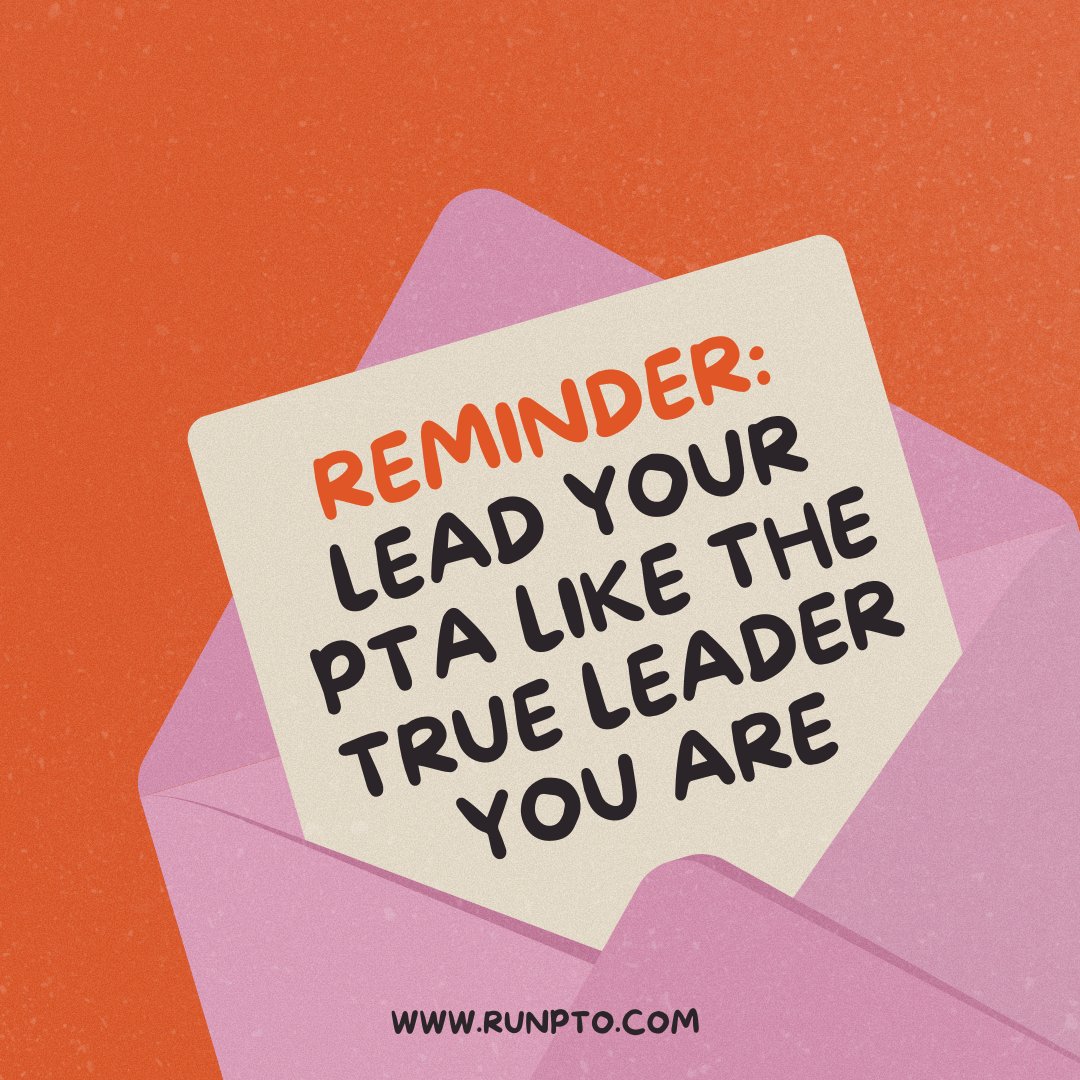 runpto's tweet image. Yes! You&apos;re the leader, so less with poise, examples and dignity. 
Take on tasks, volunteer, take on events. 

RunPTO has all in store for you 

#PTA #PTO #PTASoftware #PTACommunity #PTALeader #Volunteer #PTALife