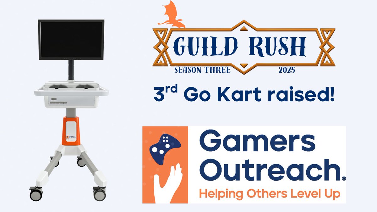 Wow! As we start the Second Week of Guild Rush supporting <a href="/GamersOutreach/">Gamers Outreach</a>, we are thrilled to announce that the community support has fully funded a 3rd GO Kart! Interested in supporting the event through watching, donating, or buying merch? linktr.ee/dragonfelleven…