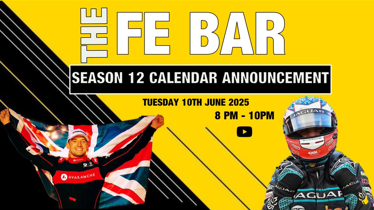 FormulaEZone's tweet photo. 🚨 NEW CALENDAR! 🚨
We’re reacting to the Season 12 Calendar as it drops on June 10 @ 8 PM BST! 📅
💬 You can have your say by joining our Discord and getting involved with our live show on YouTube
https://t.co/5XWqeREQrH
#FEBar #FormulaE https://t.co/IUEloqIn7C