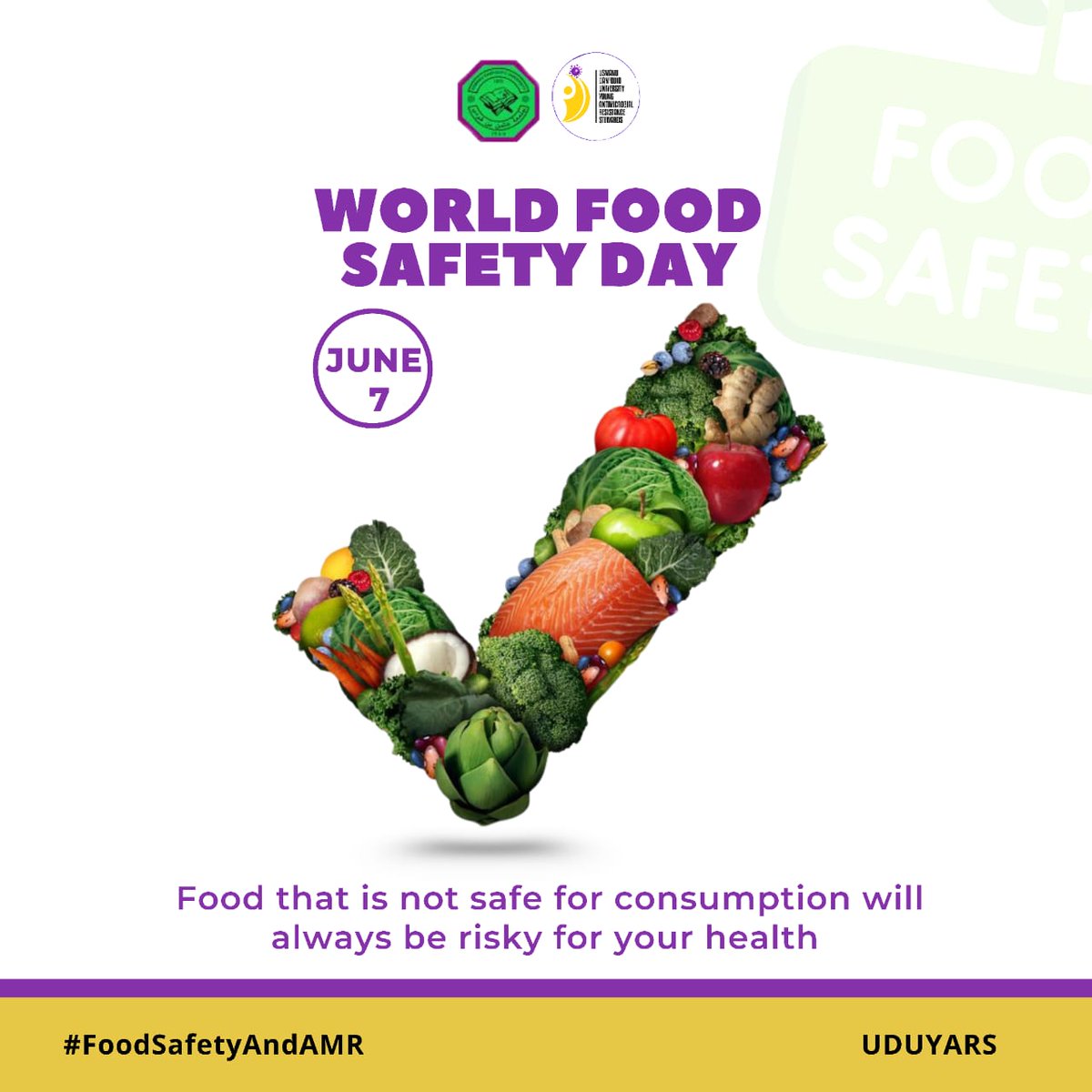 At UDUYARS, we’re raising awareness about how unsafe food contributes to Antimicrobial Resistance (AMR).

From farm to fork, every step matters!

Let’s choose responsibly sourced food, handle it safely, and say no to antibiotic misuse in agriculture.

#WorldFoodSafetyDay