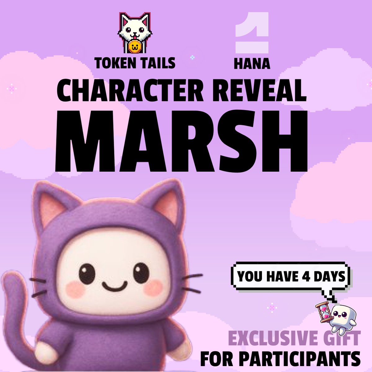 Marsh - <a href="/hanawallet/">Hana</a>  mascot - is joining Token Tails.
🌀 Given freely to those who:
✔️ Completed all Camps Network quests
✔️ Adopted at least 1 NFT cat
You have 4 days before Marsh will drop.

You don’t buy Marsh - you prove you were there.
Marsh will be here forever - but this