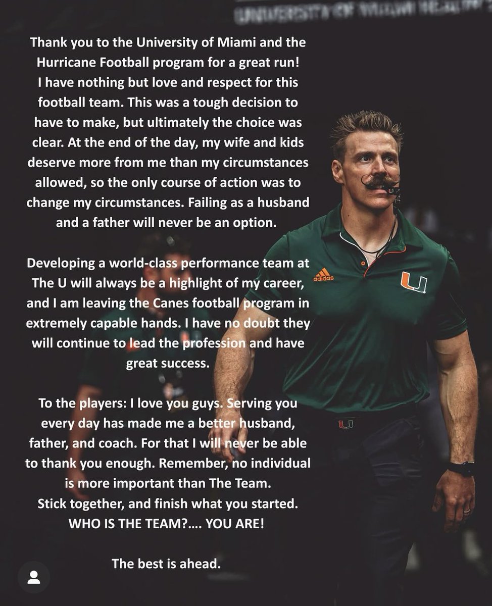 Miami head strength and conditioning coach Aaron Feld is stepping down