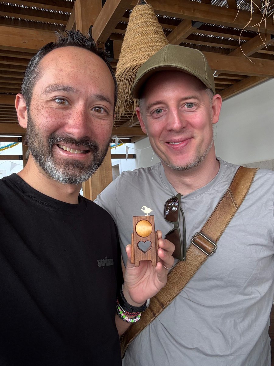 Finally connected with the one &amp; only <a href="/borgetsebastien/">Sebastien 🏞</a> at <a href="/NFCsummit/">NFC SUMMIT - LISBON - JUNE 4-6 2025</a>! 🤝

We talked new tools to empower <a href="/TheSandboxGame/">The Sandbox</a> creators, and since I knew he’s a collector at heart I gifted him one of my Wooden Toys. 🪵

The future of #Metaverse building <a href="/TheSandboxGame/">The Sandbox</a> looks magical!✨