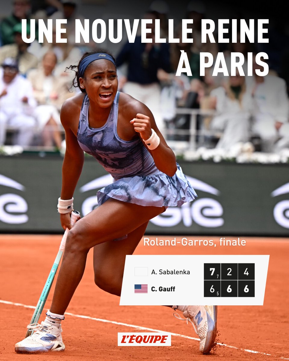Coco Gauff décroche son premier titre à Roland-Garros à l'issue d'une finale spectaculaire face à Aryna Sabalenka
➡️ l.lequipe.fr/4av