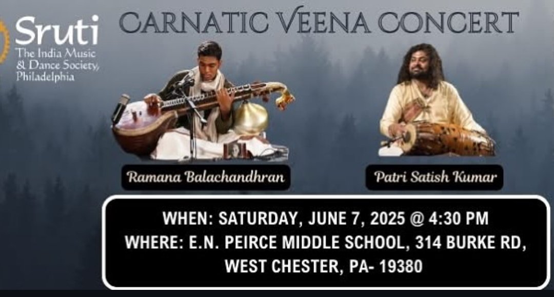 Concert today June 7 in  Philadelphia with Mridangam Vidwan Patri Satish Kumar and Ghatam Vid Samyuktha Sreeram .

#ramanabalachandhran
#USASpringTour2025