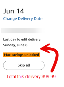 BrianScheffer's tweet photo. Hey @amazon , would love to see the total for an upcoming subscription delivery. Something like this would be helpful. Only upcoming delivery would be needed. https://t.co/st0wVD651J