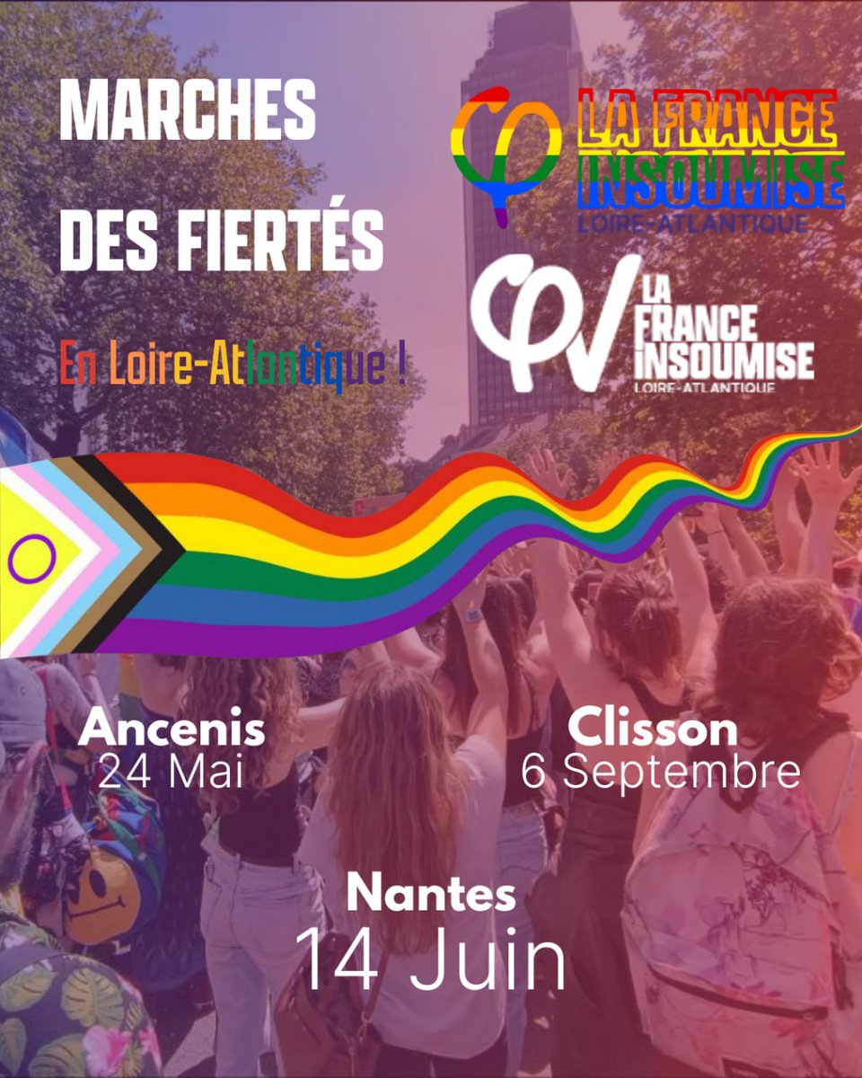 🌈 Toutes et tous aux Marches des Fiertés !

Face aux attaques de l’extrême droite et à l’offensive fasciste contre les droits des personnes LGBTQIA+, faisons bloc !

📅  Le 14 juin à Nantes

📅  Le 6 septembre à Clisson

Soyons uni·es dans la rue !