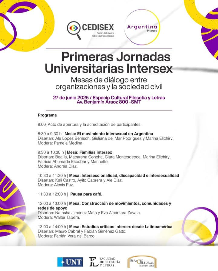 💜 Jornadas Universitarias Intersex
 💛Bea, fundadorx de Perú intersex estará participando en las mesas de diálogo de este gran evento que reúne grandes referentes en la temática Intersexual de Latinoamérica y países de habla hispana.

🔴Mas info en nuestro Facebook