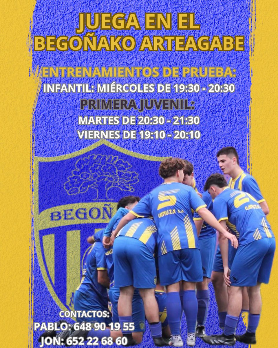 🚨𝑯𝒐𝒓𝒂𝒓𝒊𝒐𝒔 𝒑𝒂𝒓𝒂 𝒆𝒔𝒕𝒂 𝒔𝒆𝒎𝒂𝒏𝒂🚨

Recuerda, si quieres bajar y jugar en el Begoñako Arteagabe, contacta con uno de los números de la imagen!💙

#aupabegoñako💙