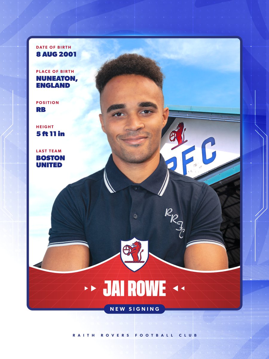 RaithRovers's tweet image. 🆕 WELCOME, JAI ROWE!

The highly regarded right back has signed a two-year deal.

23 years old, Jai is a strong, versatile presence at the back and an attacking threat, playing 55 times for Boston United last season and scoring 9 goals.

✅ First signing confirmed.

#YouBelong