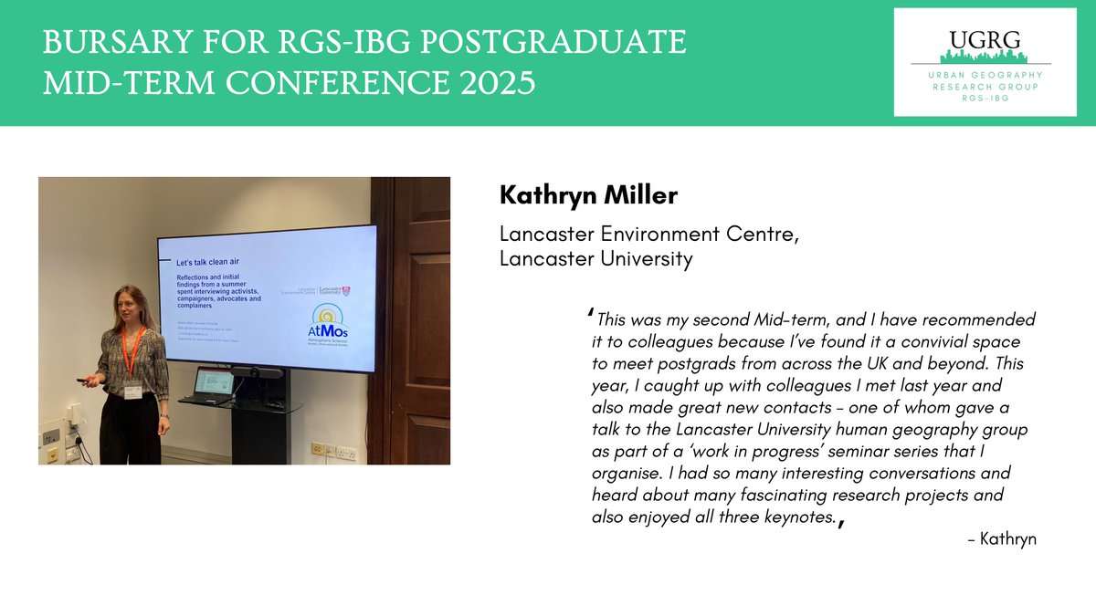 UGRG (@ugrgrgs) on Twitter photo Congrats to Kathryn Miller, PhD student <a href="/LancsUniLEC/">Lancaster Environment Centre</a> for receiving UGRG Bursary for <a href="/RGS_IBG/">Royal Geographical Society (with IBG)</a> PG Midterm Conference. Read her experience here: ugrg.co.uk/congratulation… Congrats to Kathryn Miller, PhD student <a href="/LancsUniLEC/">Lancaster Environment Centre</a> for receiving UGRG Bursary for <a href="/RGS_IBG/">Royal Geographical Society (with IBG)</a> PG Midterm Conference. Read her experience here: ugrg.co.uk/congratulation…
