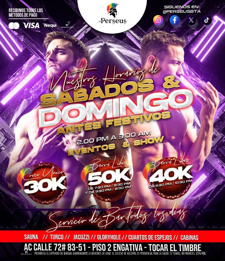 PERSEUS (@perseusbta) on Twitter photo Nuevo Cover y Barra Libre de fin de semana 🍸
<a href="/Cityin_com_co/">Cityin.com.co</a> <a href="/RutaGay/">RutaGayColombia</a> <a href="/guiagaybogota/">Guia Gay Bogota</a>
#planesbogota #perseusbogota #saunabogota #gaybogota Nuevo Cover y Barra Libre de fin de semana 🍸
<a href="/Cityin_com_co/">Cityin.com.co</a> <a href="/RutaGay/">RutaGayColombia</a> <a href="/guiagaybogota/">Guia Gay Bogota</a>
#planesbogota #perseusbogota #saunabogota #gaybogota