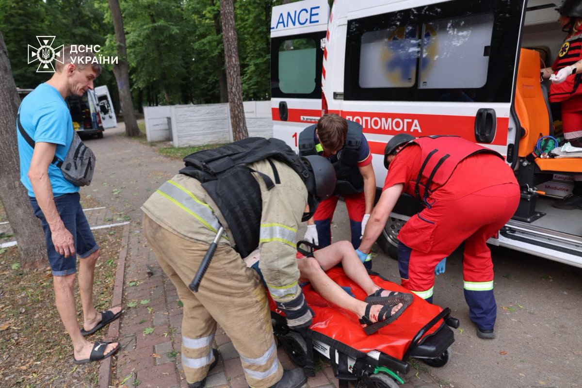 OlenaHalushka's tweet photo. For the second time today, russians bombed Kharkiv with glide bombs. A 30yo woman died, and 16 people were wounded. One strike landed near the children's railway, the second bomb hit a private household in the central district. Outrageous. https://t.co/iROMgm9rIL