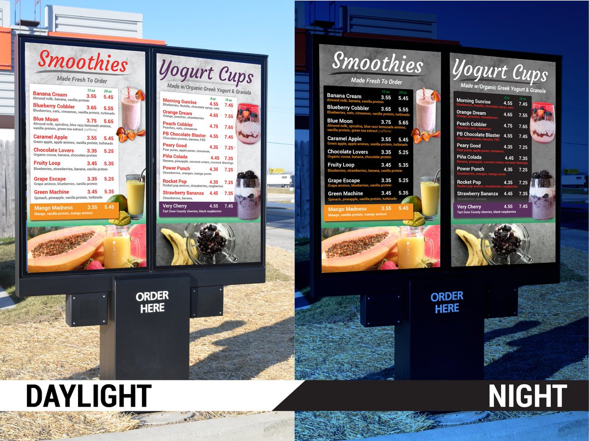 TheHowardCo's tweet image. #QuickTip from our #MenuBoardExperts!

For digital menu boards, &quot;Daytime&quot; and &quot;Nighttime&quot; designs ensure a great customer experience from open to close.

Receive our menu board best practices guide, here:  bit.ly/3FDMvDY 

#BrandingExperts #MenuBoard #Menu #Branding