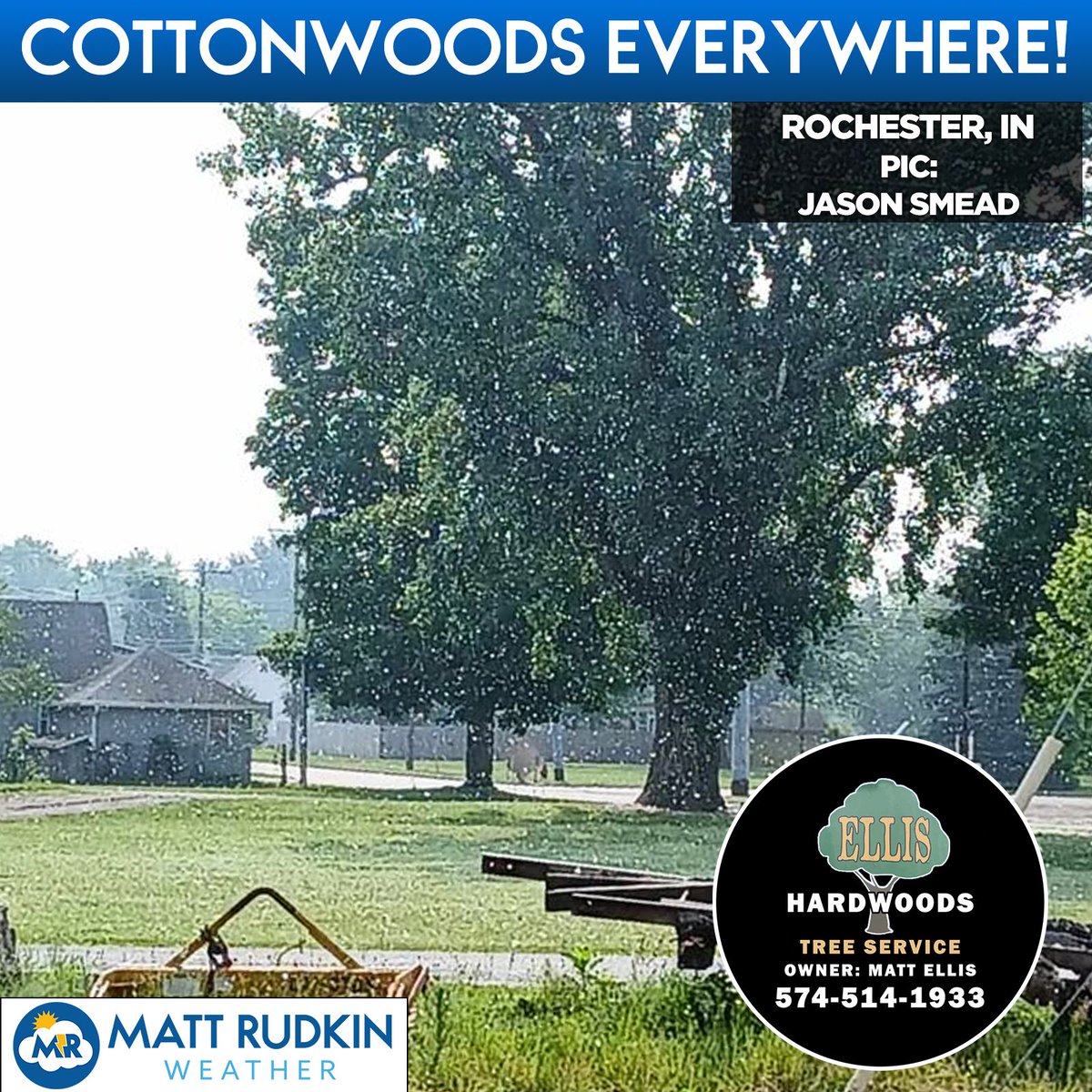 No precipitation out there... but there sure are a lot of cottonwood seeds flying around in the breeze!! Here's the view from Fulton County this midday. Are you seeing them, too?