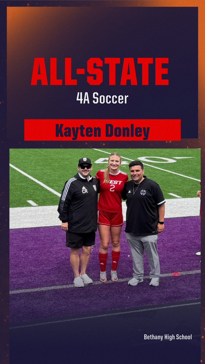 Best of luck to Kayten Donley, shown here with BHS soccer coaches, Cole Rinke, and Jake Pennington.  Kayten is playing in today's Class 4A All-State soccer game.... congratulations, Kayten!