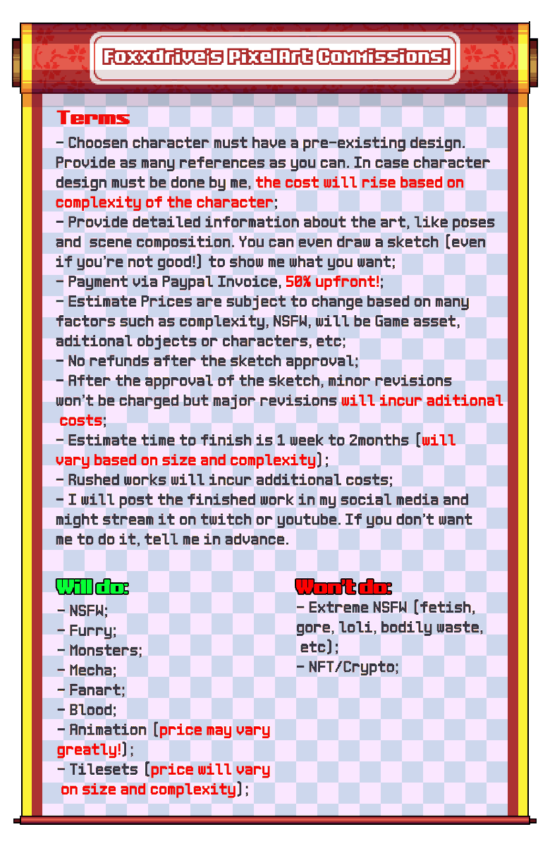 FoxxDrive's tweet image. Pixel art c0mms!  I&apos;m opening up new slots!  Please, follow the guide on the last picture if you&apos;re interested and DM me!
