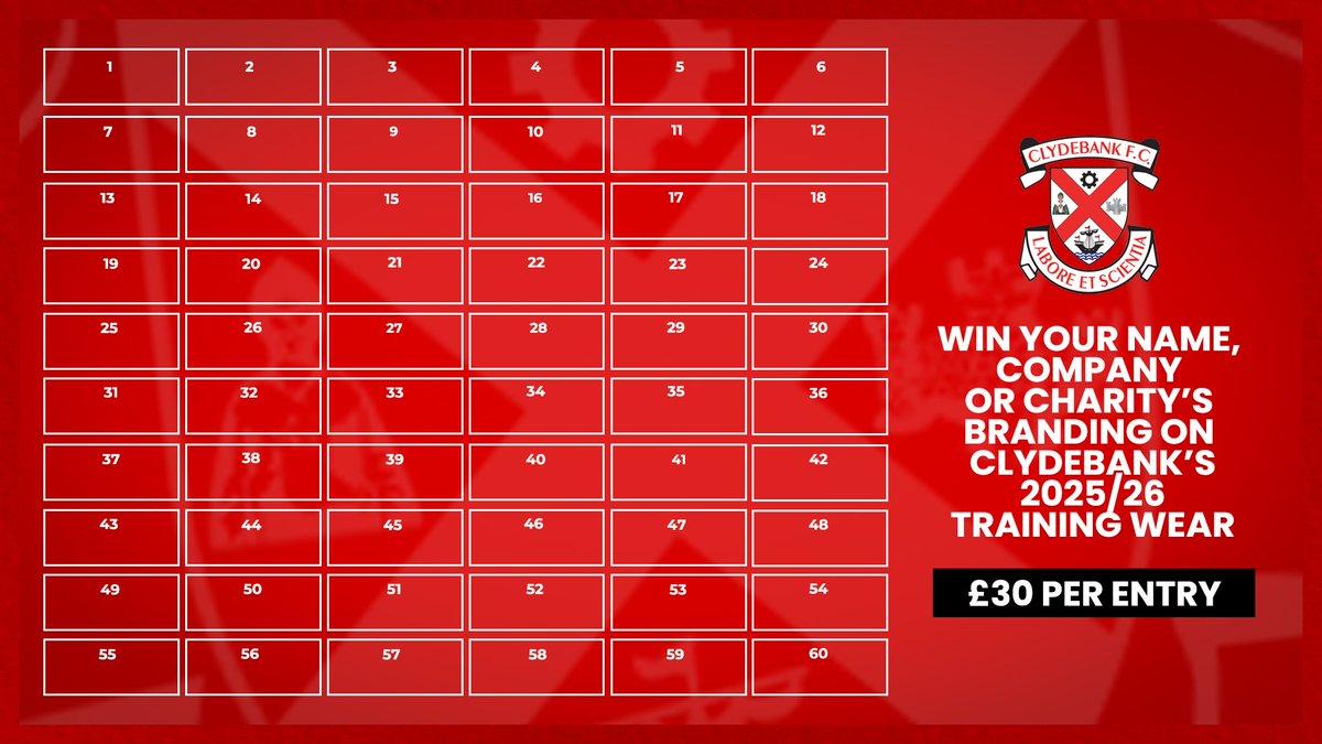 clydebankfc's tweet image. Fancy winning your name or company’s branding on newly promoted Clydebank's brand new training wear?

You can even enter our draw as an individual, fan group or donate the space to a charity of your choice.

Just reply or DM us to take your pick and confirm details.