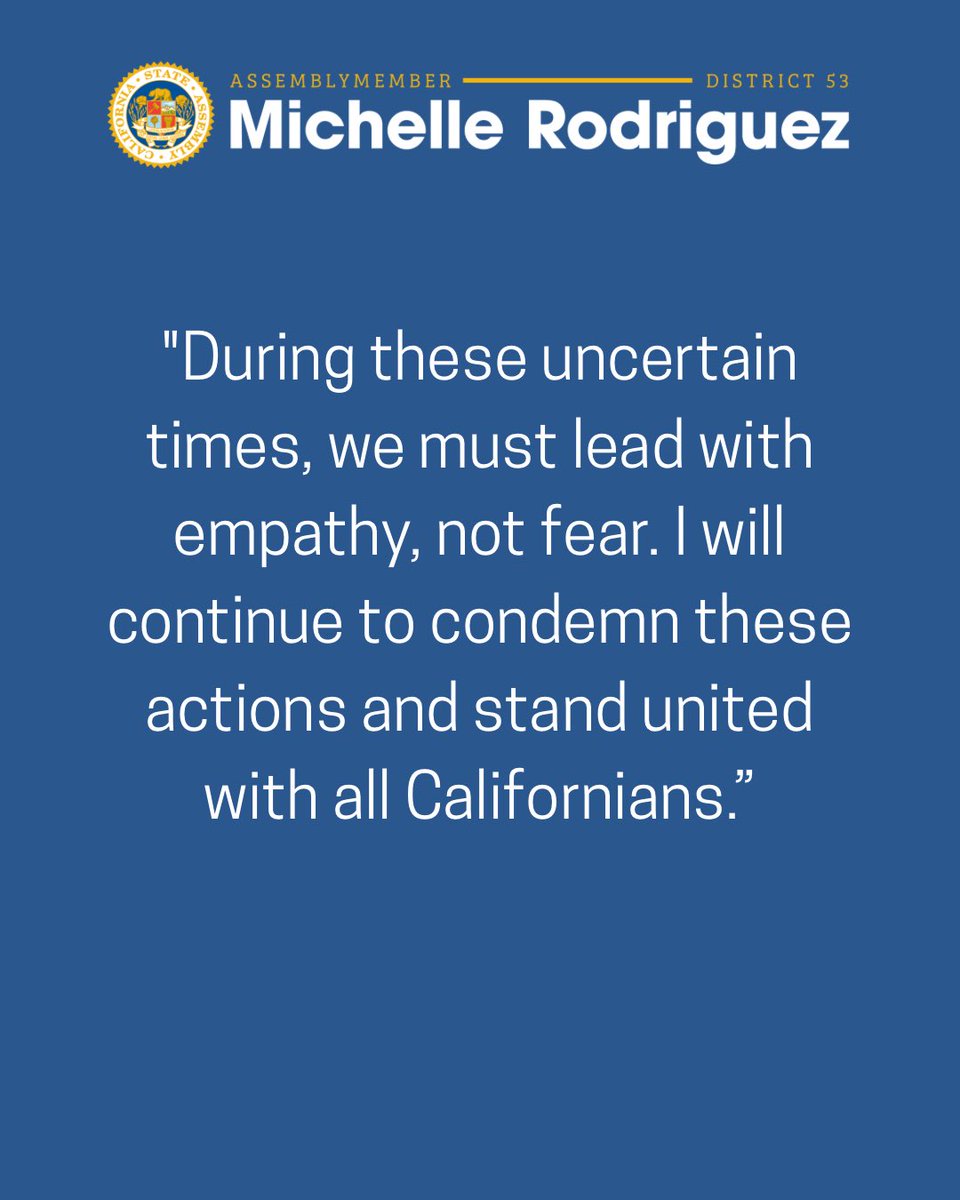 AsmMRodriguez's tweet image. My statement on the recent Los Angeles ICE raids. It’s time we prioritize compassion and dignity, not division. #ad53