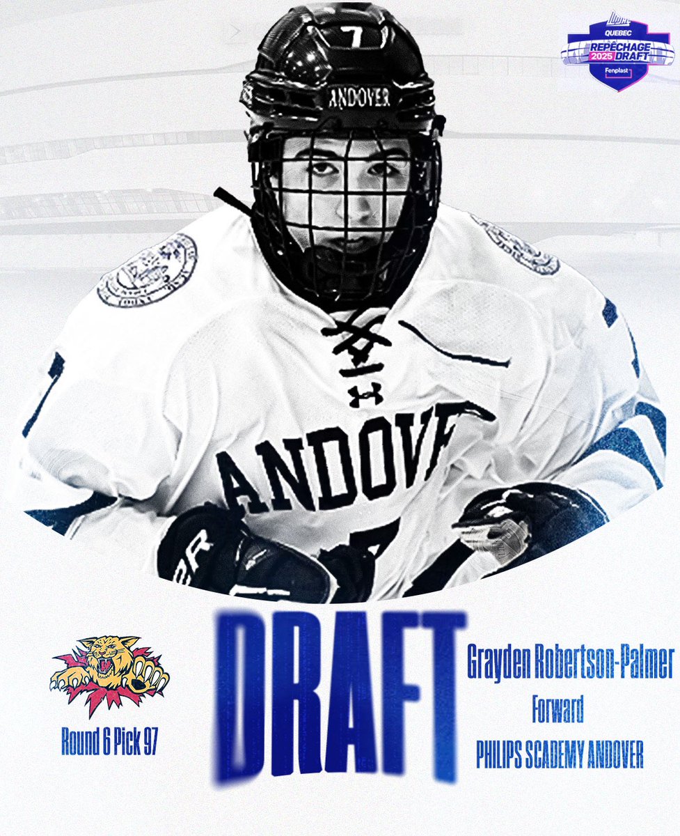 MonctonWildcast's tweet photo. With the 97th selection, the Moncton Wildcats select Grayden Robertson-Palmer from the Phillips Academy Andover
#QDraft #QMJHLDraft #DefendTheDen #TradeAlert #MacDougallMagic https://t.co/5TaatIbxz4