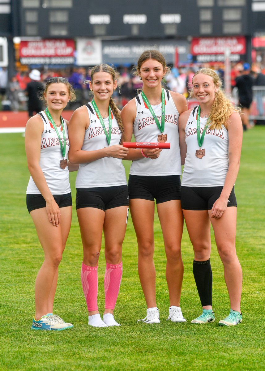 The Ansonia Girls 4x100 Relay team of Lauren Warner,  Rose Barga, London Reichert and Olivia Creager finished on the podium in 8th place with a time of 50.51 at the OHSAA DIII State Track Meet.