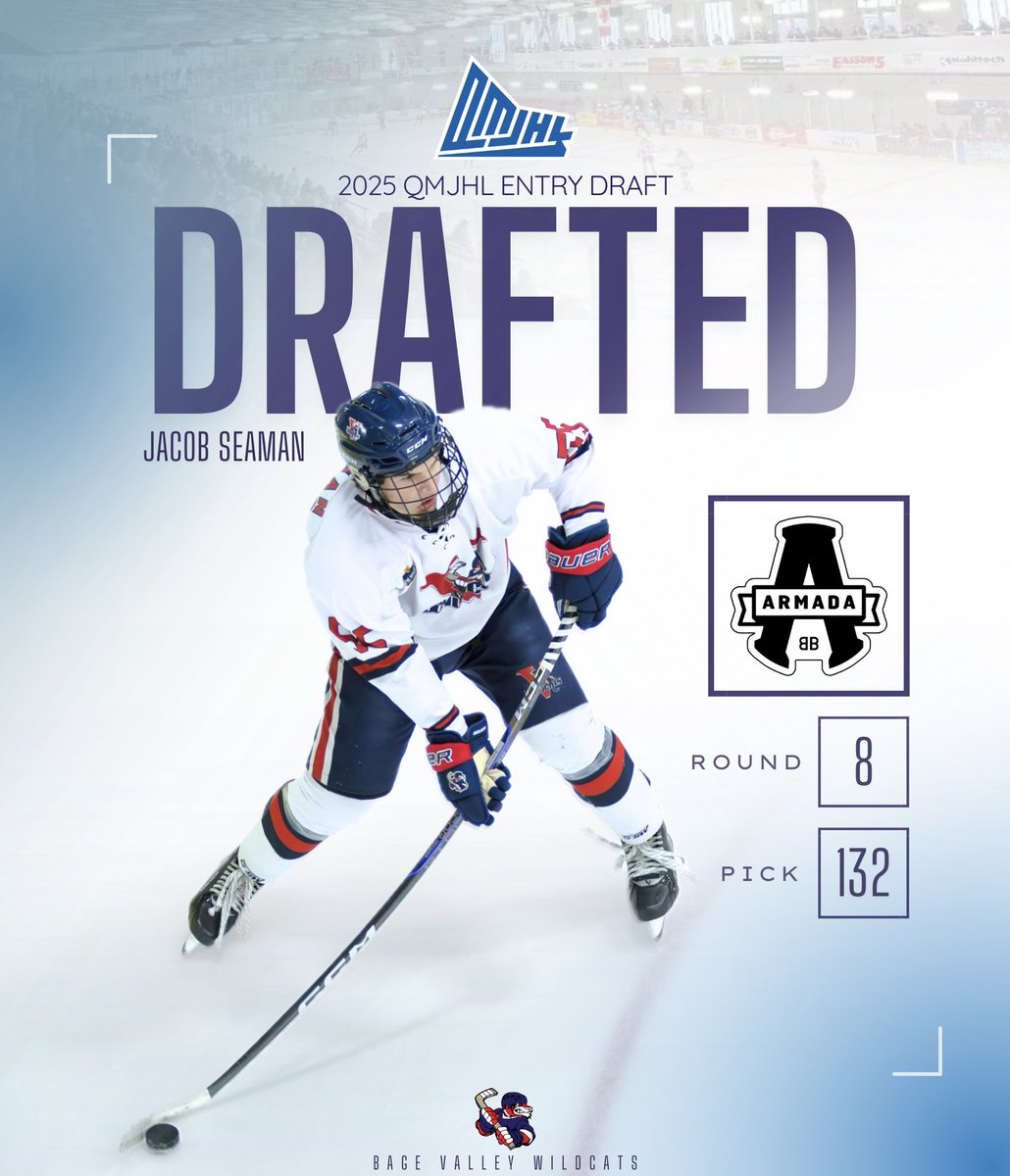 Valley_Wildcats's tweet photo. ARMADA SELECT SEAMAN!

Congratulations to U18 Wildcat Jacob Seaman on being selected 132nd overall by the Blainville-Boisbriand Armada! https://t.co/SU97mC9n7s
