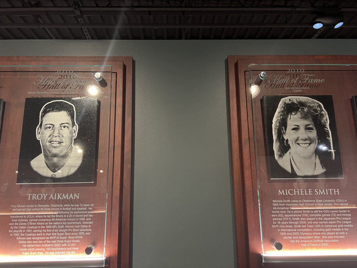 🏈  <a href="/ESPNNFL/">NFL on ESPN</a> Monday Night Football analyst <a href="/TroyAikman/">Troy Aikman</a> and ESPN Softball analyst <a href="/MicheleSmith32/">Michele Smith OLY</a>’s displays in the Oklahoma Sports Hall of Fame 🥎
