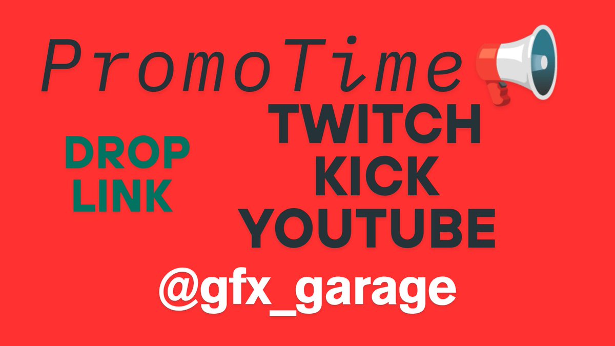 GFX & Stream Promo📢 (@gfx_garage) on Twitter photo Promotion Time 🔥📢🚀
1. Like❤️
2. Reposts🔄
3. Comments ✍️
4. Drops link yt/twitch↩️
Follow👉 <a href="/AmazinGaming100/">Amazin Gaming</a>
Dm me for spacial promo📩🚀
#yt
#kick
#twitch
#streamer
#youtube
#gaming
#smallyoutuber
#youtubechannel Promotion Time 🔥📢🚀
1. Like❤️
2. Reposts🔄
3. Comments ✍️
4. Drops link yt/twitch↩️
Follow👉 <a href="/AmazinGaming100/">Amazin Gaming</a>
Dm me for spacial promo📩🚀
#yt
#kick
#twitch
#streamer
#youtube
#gaming
#smallyoutuber
#youtubechannel