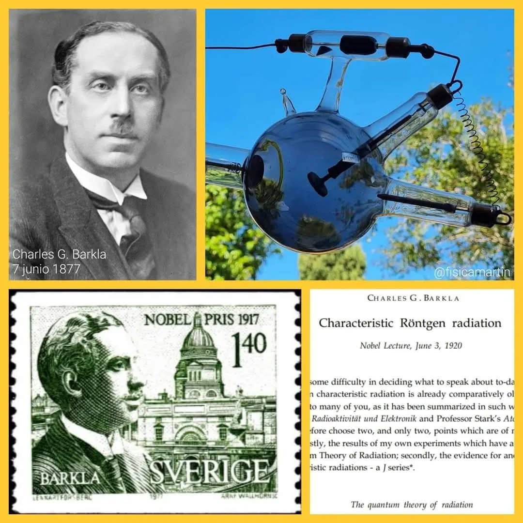 El 7 de junio 1877 nació el físico inglés Charles Barkla 🏴󠁧󠁢󠁥󠁮󠁧󠁿 que realizó aportes significativos en la comprensión de la interacción de los rayos X con la materia, los procesos de absorción, dispersión, espectroscopía de rayos X, y la generación de los rayos X secundarios...
1/2