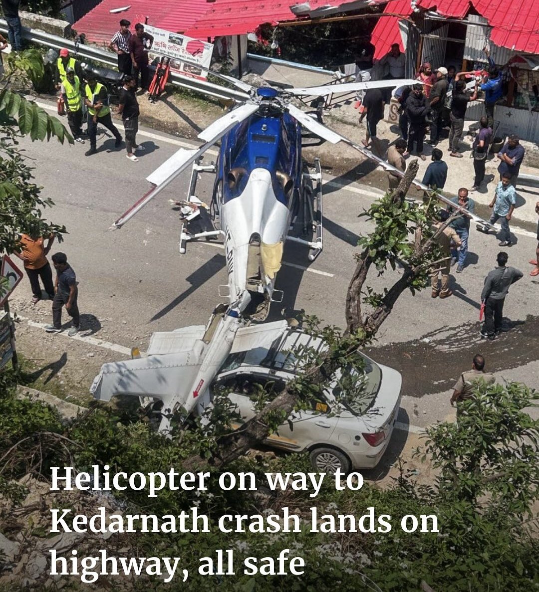 fixstv's tweet photo. A helicopter on its way to Kedarnath made an emergency landing on the highway in Rudraprayag district on Saturday after developing a technical snag during take-off, officials said.

#uttarakhand #helicoptercrash #kedarnath #india #fixstv #fixstvmedia https://t.co/pWF0iHiI7V