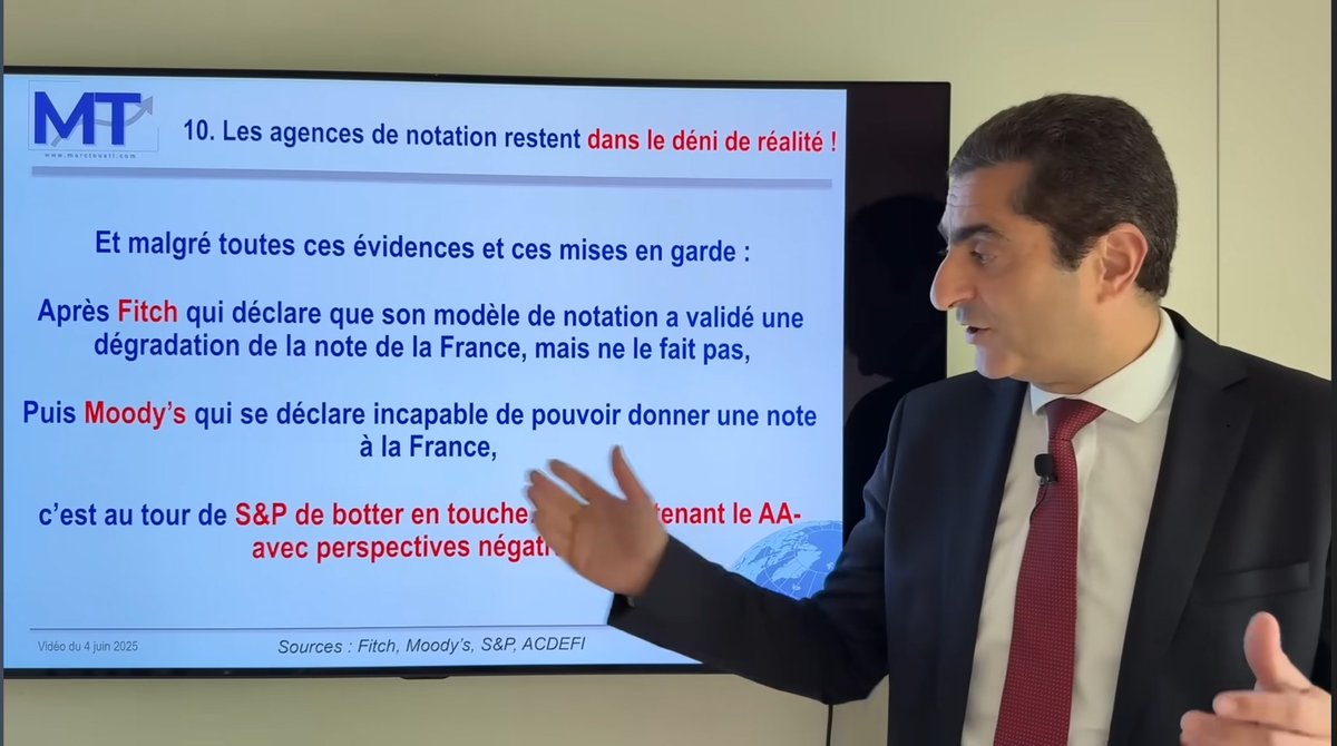 ECONOMY🤑 IS A RACIAL🦍 HIERARCHY🛩️

Fitch Ratings, Standard &amp; Poor's and Moody's, US🇺🇸 rating agencies , REFUSE to downgrade France🇫🇷🇪🇺 DESPITE their OWN DATA RECORDS.

(Marc Touati teacher at <a href="/sciencespo/">Sciences Po</a> elite school and governments🇫🇷 adviser )
⬇️ youtu.be/t9wIwzDbAeY?si…