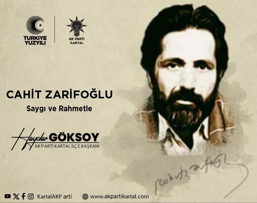 Türk edebiyatının öncü isimlerinden, şair ve yazar Cahit Zarifoğlu’nu vefatının yıl dönümünde saygı, rahmet ve minnetle anıyoruz.

#HerMahallesiyle Kartal