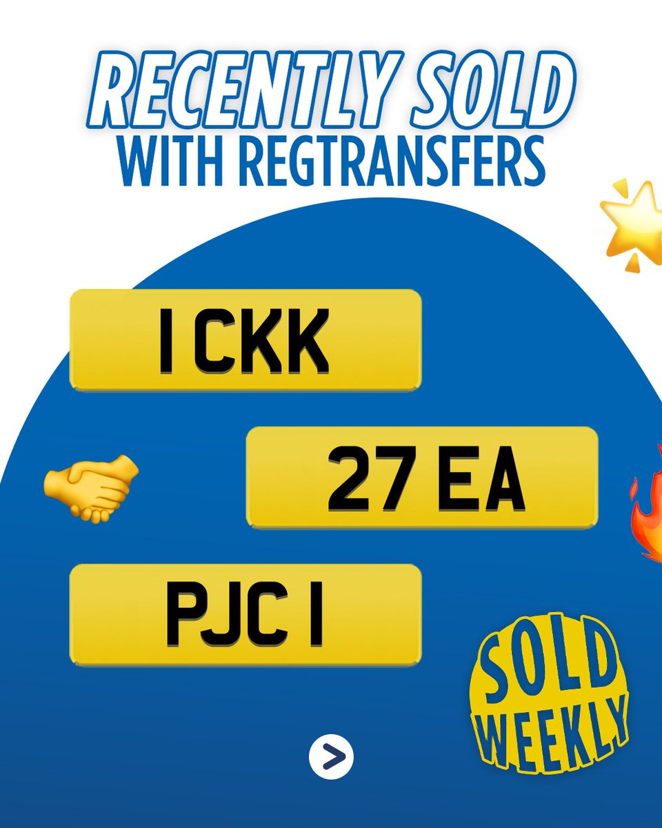 Regtransfers's tweet image. 💥 SOLD &amp;amp; SNAPPED UP!
Another wave of standout number plates has just been claimed:

✅ 1 CKK
✅ 27 EA
✅ PJC 1
…and more

🔍 Fresh plates listed daily at regtransfers.co.uk

#Regtransfers #NumberPlates #PrivatePlates #JustSold #RecentlySold #PersonalisedPlates #SoldFast