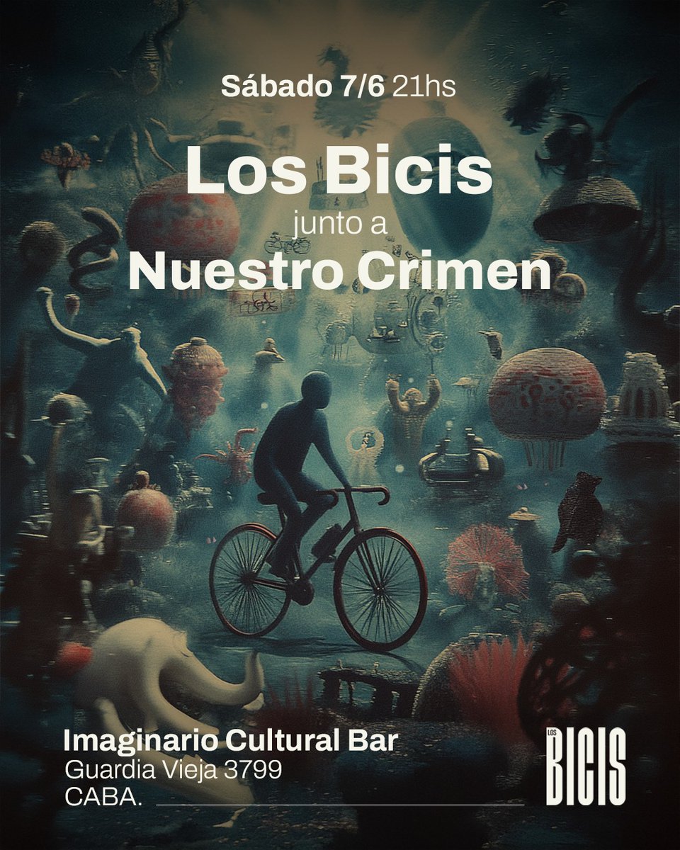 Nos vemos hoy en Imaginario Club Cultural (Bulnes y Guardia Vieja, Almagro)
A partir de las 21.30

LOS ESPERAMOS
#show #musicaenvivo #sábado #caba #losbicis