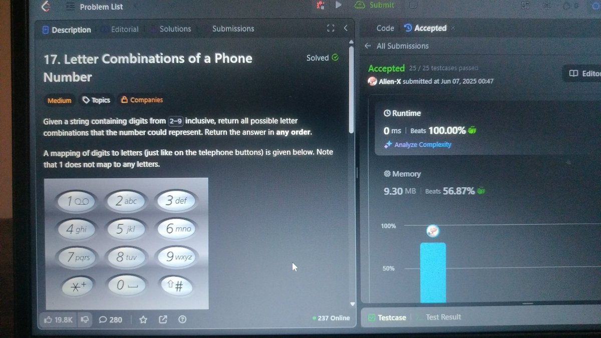 M56957992Pritam's tweet image. #Day_6 of #100_days_of_code 
07 / 06 / 2025, Saturday

17.  Letter Combination of a Phone Number
401. Binary Watch