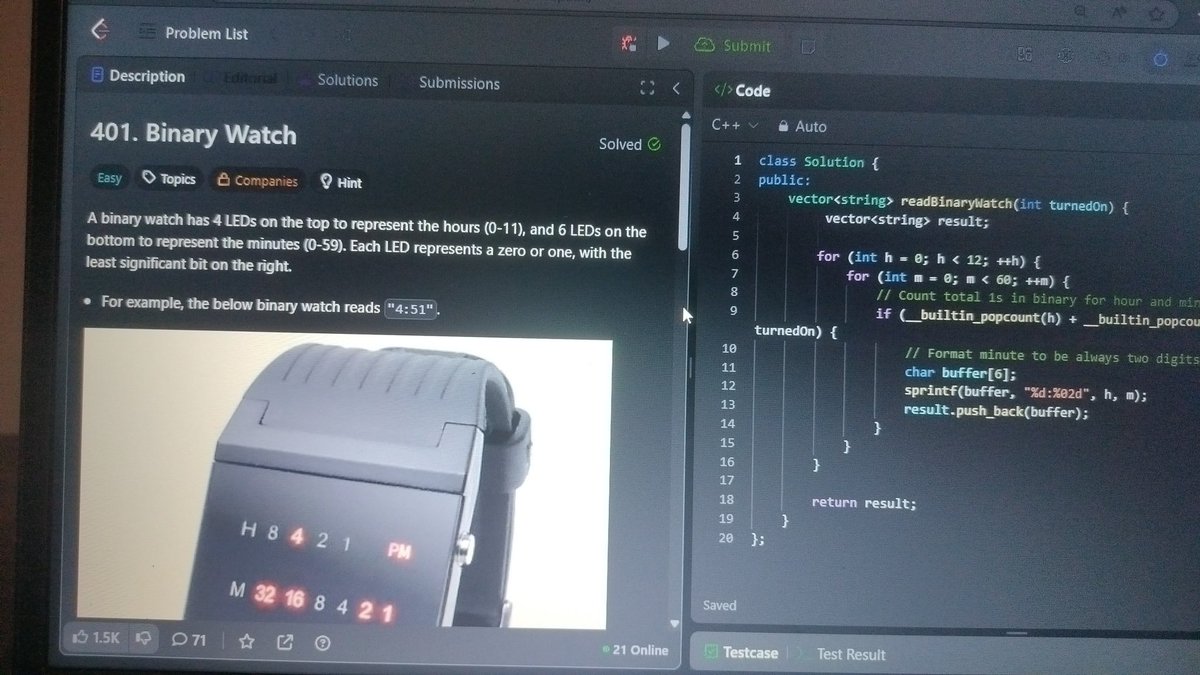 M56957992Pritam's tweet image. #Day_6 of #100_days_of_code 
07 / 06 / 2025, Saturday

17.  Letter Combination of a Phone Number
401. Binary Watch