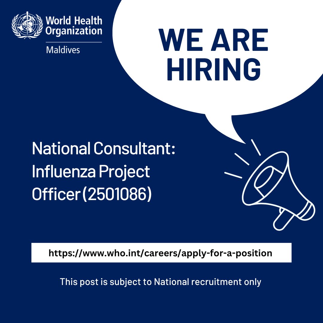 WE ARE HIRING 🔊 

National Consultant: Influenza Project Officer 

Deadline: 18 June 2025

🔗 who.int/careers/apply-…