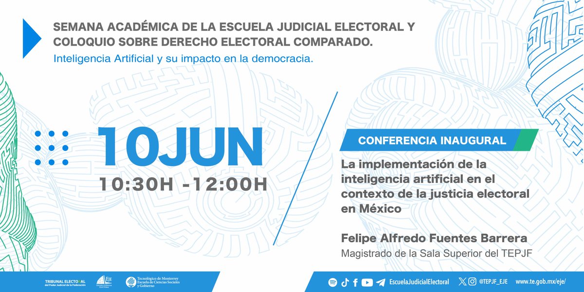 #SemanaEJE | Comienza la conferencia inaugural del magistrado @FFuentes sobre ““La implementación de la inteligencia artificial en el contexto de la justicia electoral en México”!

📺Sigue la transmisión #EnVivo aquí: youtube.com/live/R1wjiAbIJ…