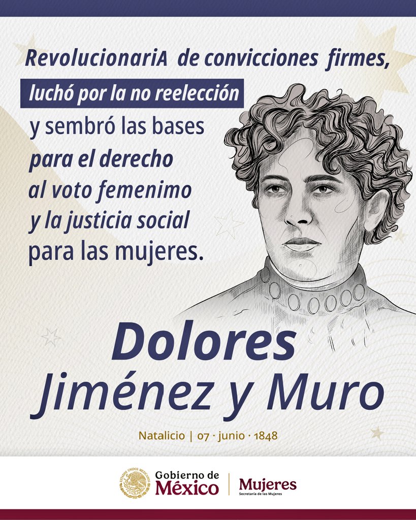 Hoy conmemoramos el natalicio de #DoloresJiménezYMuro, revolucionaria, maestra, periodista e intelectual zapatista.

Impulsó el Club Femenil Antirreeleccionista “Las Hijas de Cuauhtémoc” y fue la pluma detrás del Plan Político y Social de Tacubaya en 1911.

#EsTiempoDeMujeres
