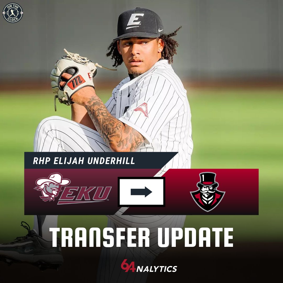 TRANSFER NEWS: Per himself &amp; <a href="/64Analytics/">64Analytics</a>, RHP Elijah Underhill has committed to Austin Peay in the Transfer Portal. An exciting arm with a BIG upper-90s FB and solid slider with some bite.