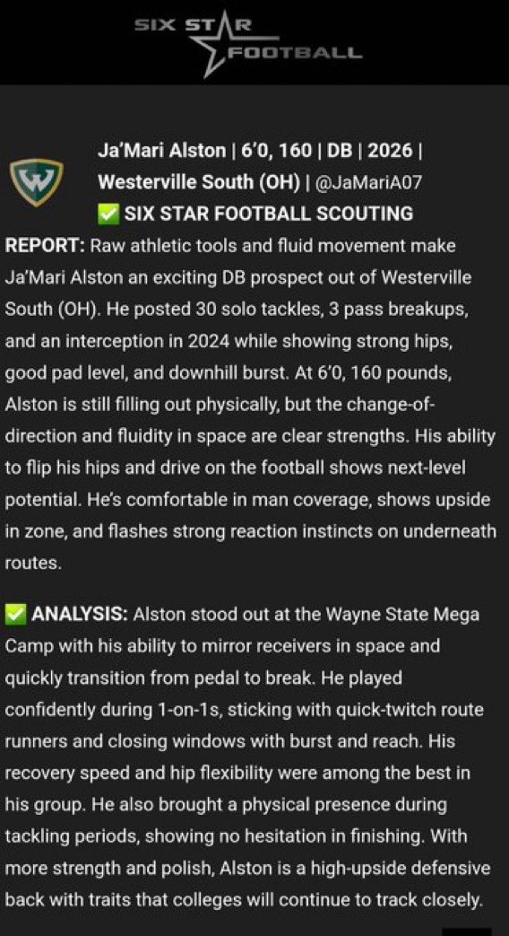 Ja’Mari Alston DB ⭐️ (@jamaria07) on Twitter photo I appreciate the write up <a href="/sixstarfootball/">Six Star Football | PLUS+</a> <a href="/WSUWarriorFB/">Wayne State Football</a> <a href="/JaredLuginbill/">Jared Luginbill</a> @RivalsRichie <a href="/WSHSWildcatsFB/">WSHS Football</a> <a href="/ericcalland/">Eric Calland</a> I appreciate the write up <a href="/sixstarfootball/">Six Star Football | PLUS+</a> <a href="/WSUWarriorFB/">Wayne State Football</a> <a href="/JaredLuginbill/">Jared Luginbill</a> @RivalsRichie <a href="/WSHSWildcatsFB/">WSHS Football</a> <a href="/ericcalland/">Eric Calland</a>