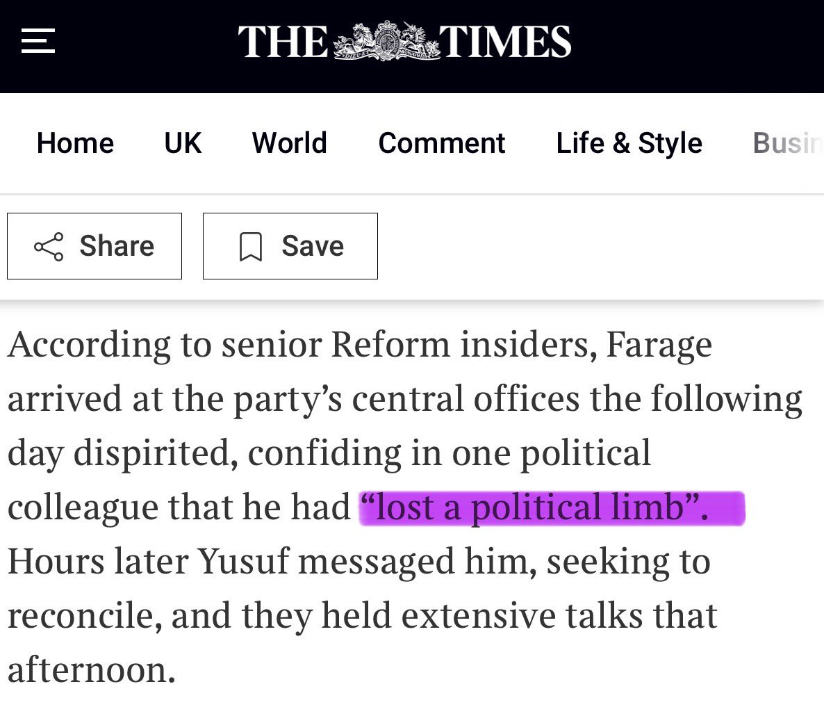 So <a href="/Nigel_Farage/">Nigel Farage MP</a> was supposedly so upset by <a href="/ZiaYusufUK/">Zia Yusuf</a> resignation that he told one insider he’d “lost a political limb”.

How is it this complete political novice has become indispensable to Farage in just 11 months?

And why has Yusuf been allowed back in without apologising?