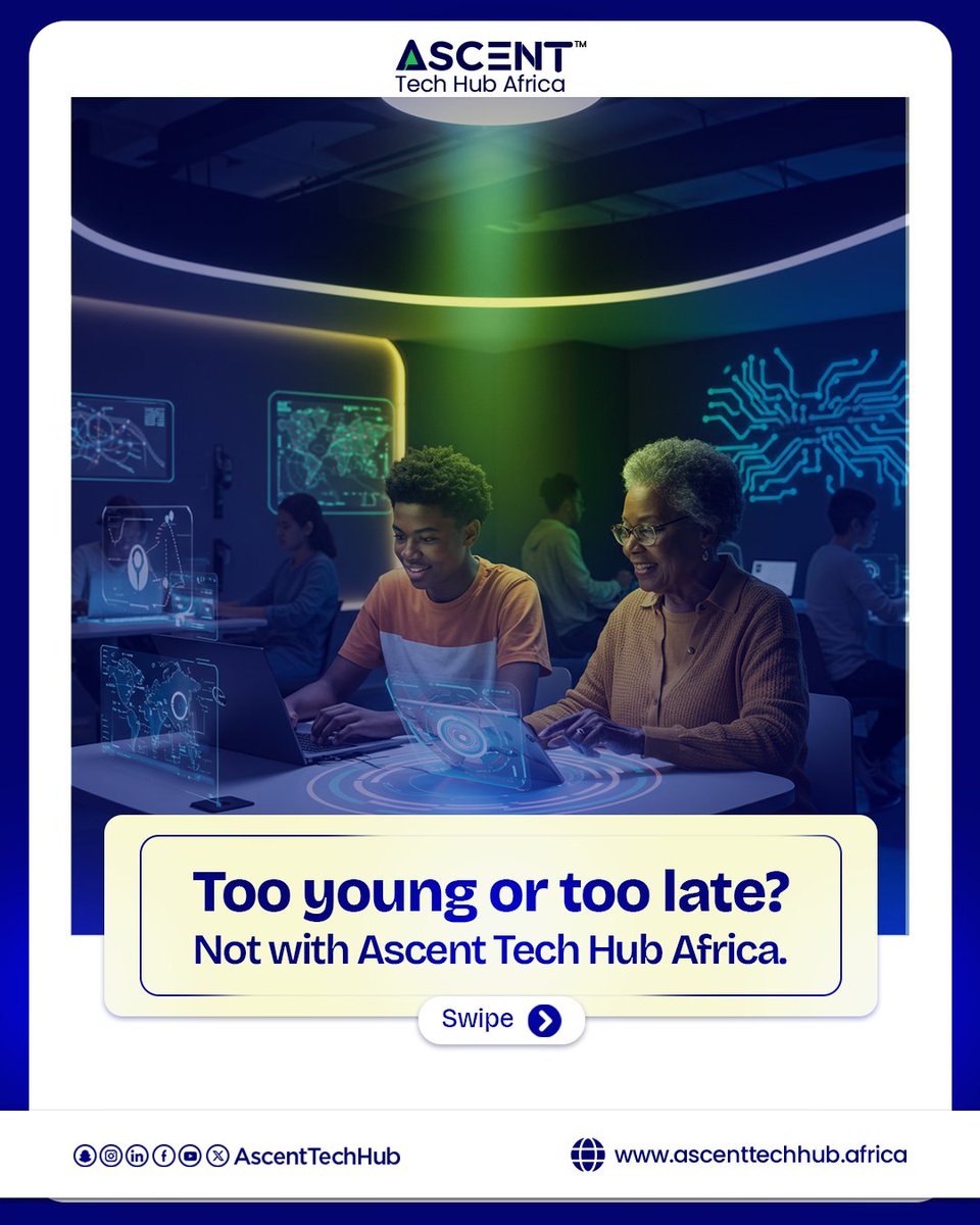 AscentTechHub's tweet image. I’m too old for this.
“My child is too young to understand.”
Sound familiar? 🙃

Here’s the truth: tech has no age limit.
Whether you’re 9 or 49, you can learn foundational tech skills with confidence

👉 Enroll now: ascenttechhub.africa

#NoAgeInTech #LearnTechToday #Ascent